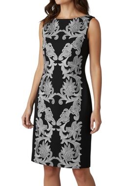 NWT ADRIANNA PAPELL Black & White Printed Sleeveless Lined Shift Dress Size 16